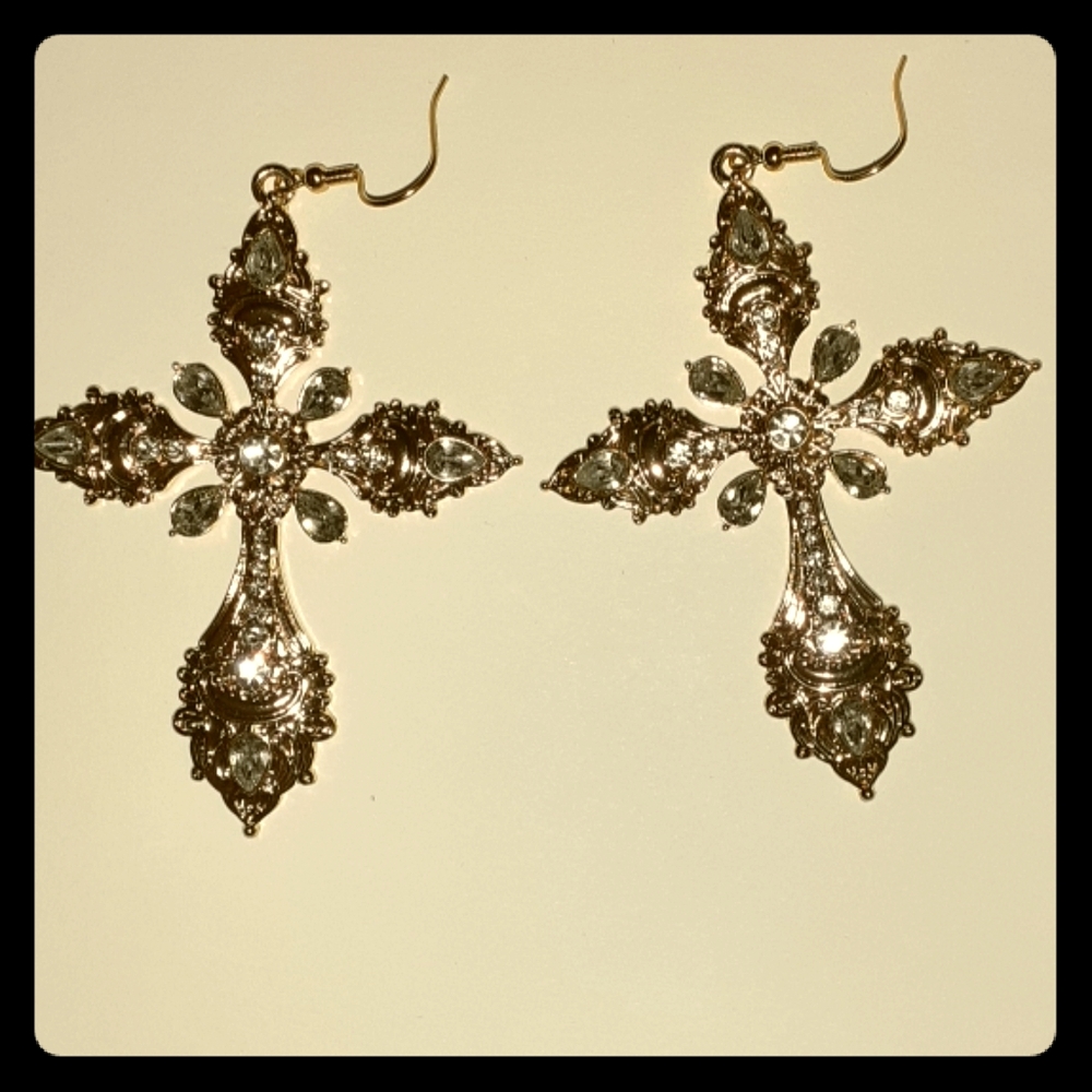 Goldtone cross earrings
